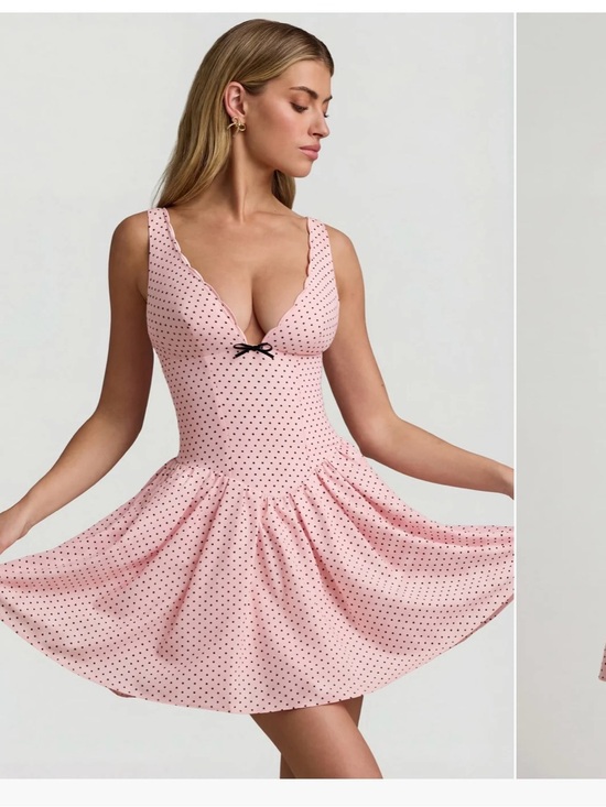 Oh Polly Dresses & Skirts - Oh Polly Pink Sabina Polka Dot Scalloped V-Neck Mini Dress